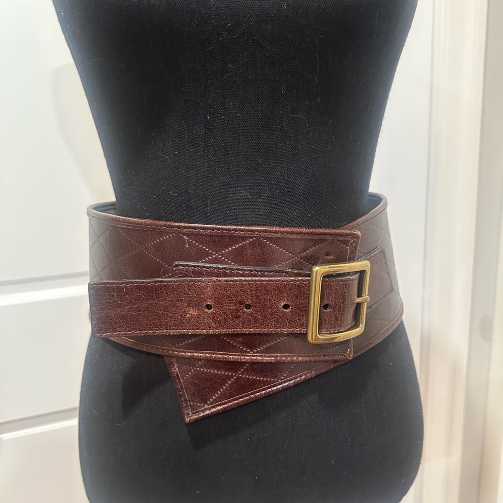 Brown Leather Corset Belt with Brass Buckle